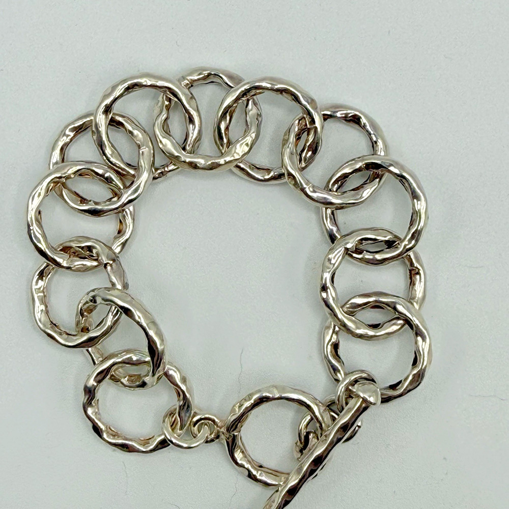 Estate Sterling Silver Hammered Round Link Chain Bracelet - Approx 8.5"